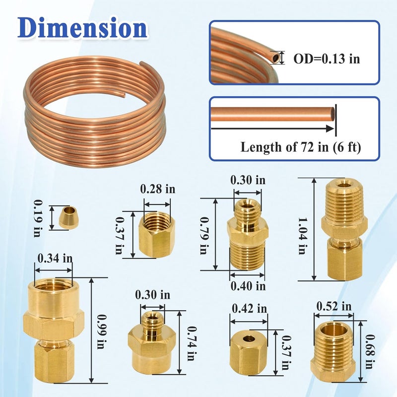 Ebrmeiwo 2 Sets 72'' Oil Pressure Gauge Tubing Kit, Set of Copper Tube and Threaded Parts, Universal Fit - Image 2